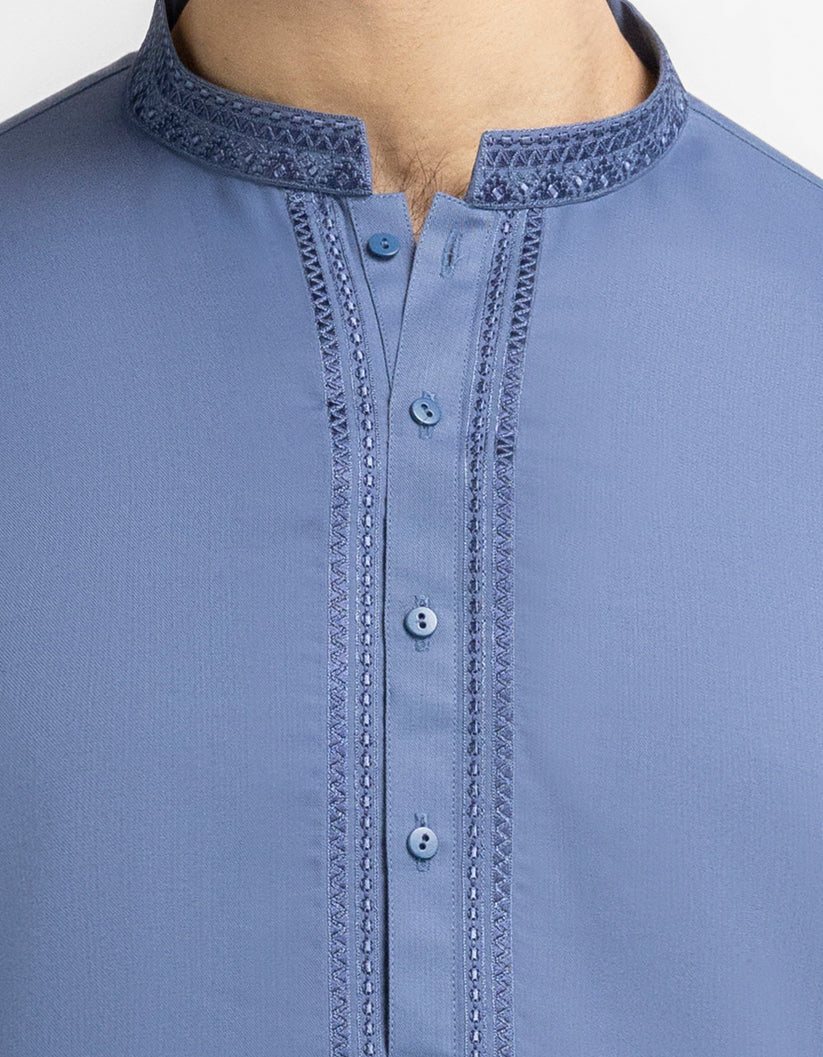 dull blue semi-formal kameez shalwar