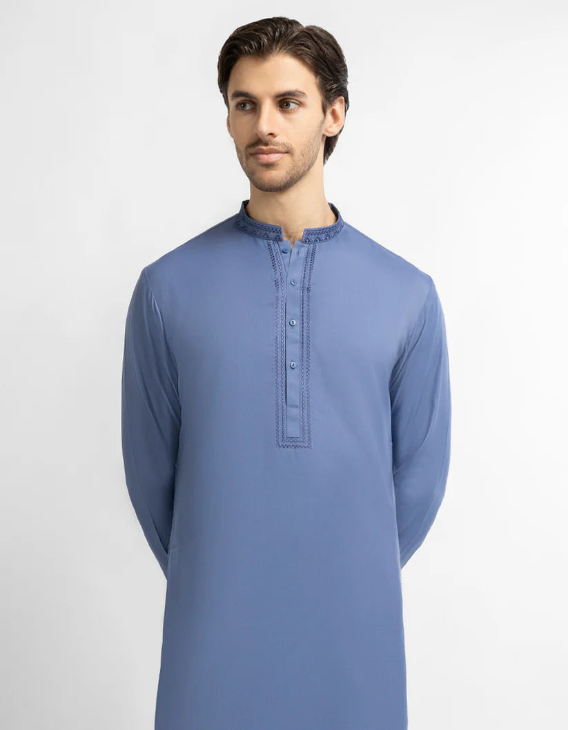 dull blue semi-formal kameez shalwar