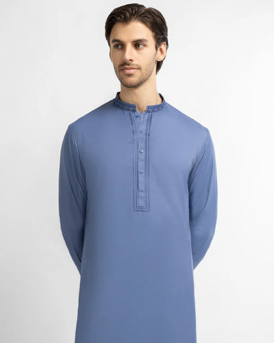 dull blue semi-formal kameez shalwar