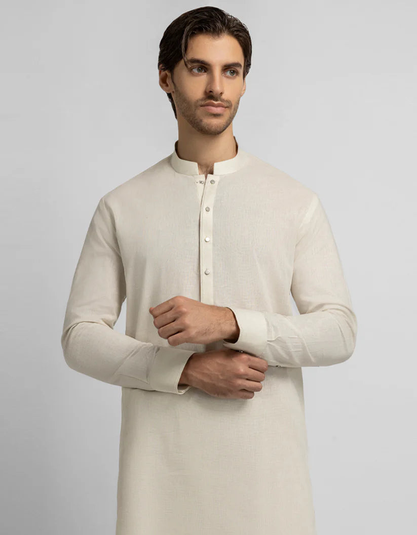 cream casual kameez shalwar