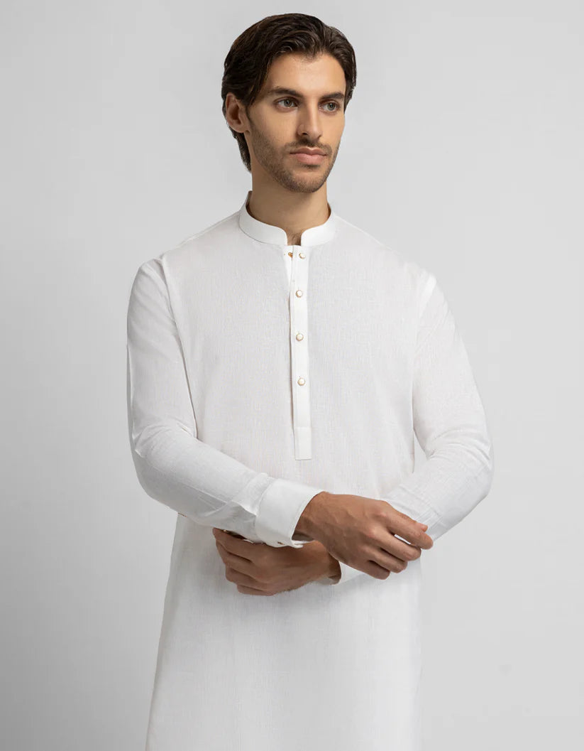 off white cotton linen casual kameez shalwar