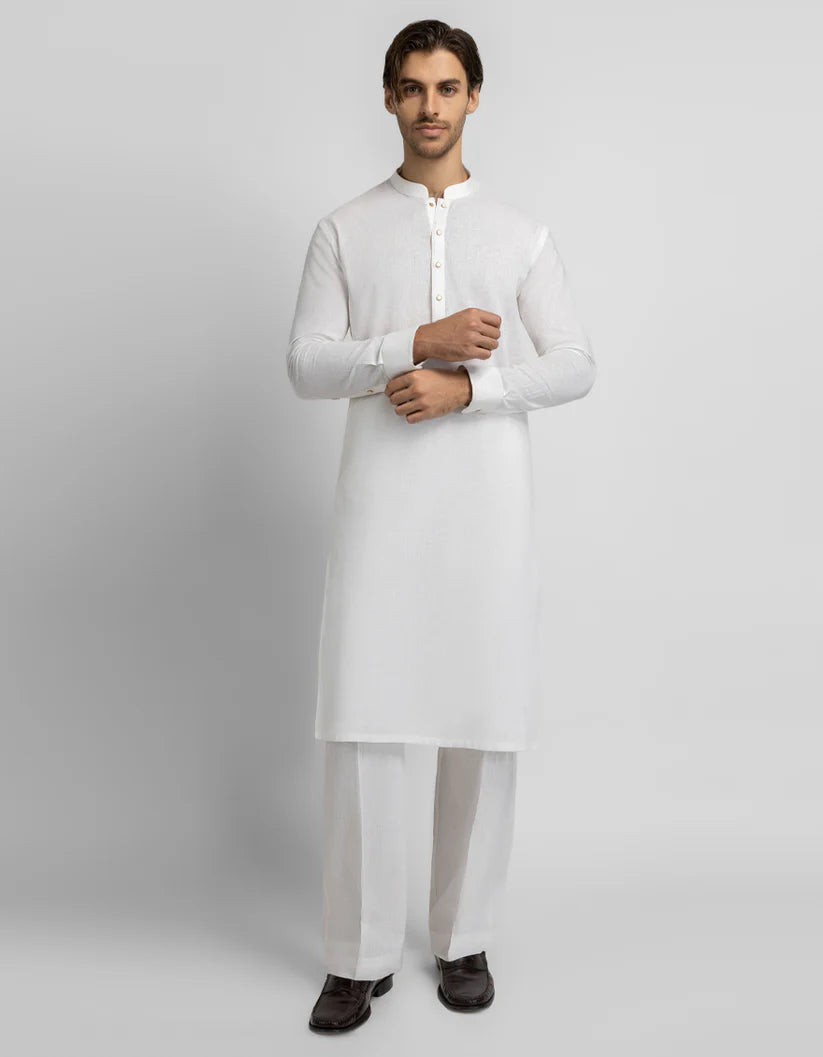 off white cotton linen casual kameez shalwar
