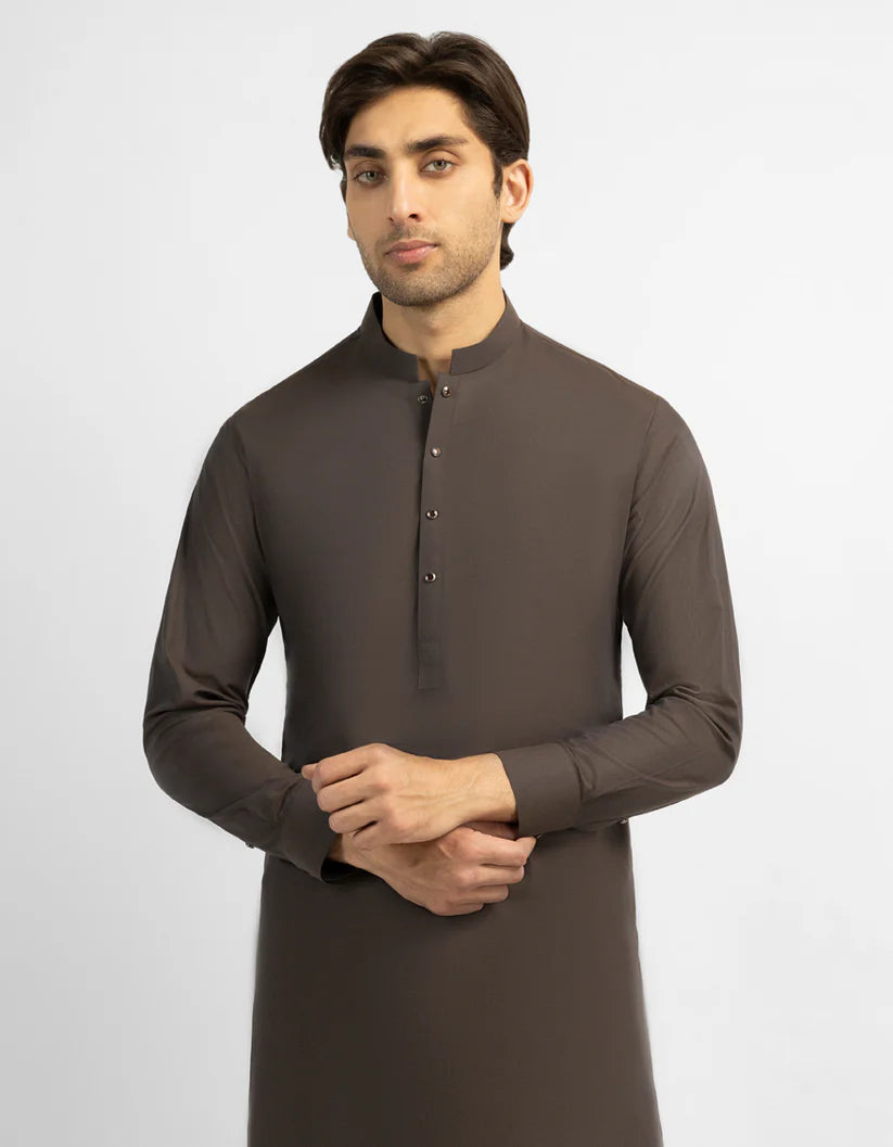 brown cotton plain kameez shalwar