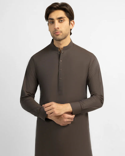 brown cotton plain kameez shalwar