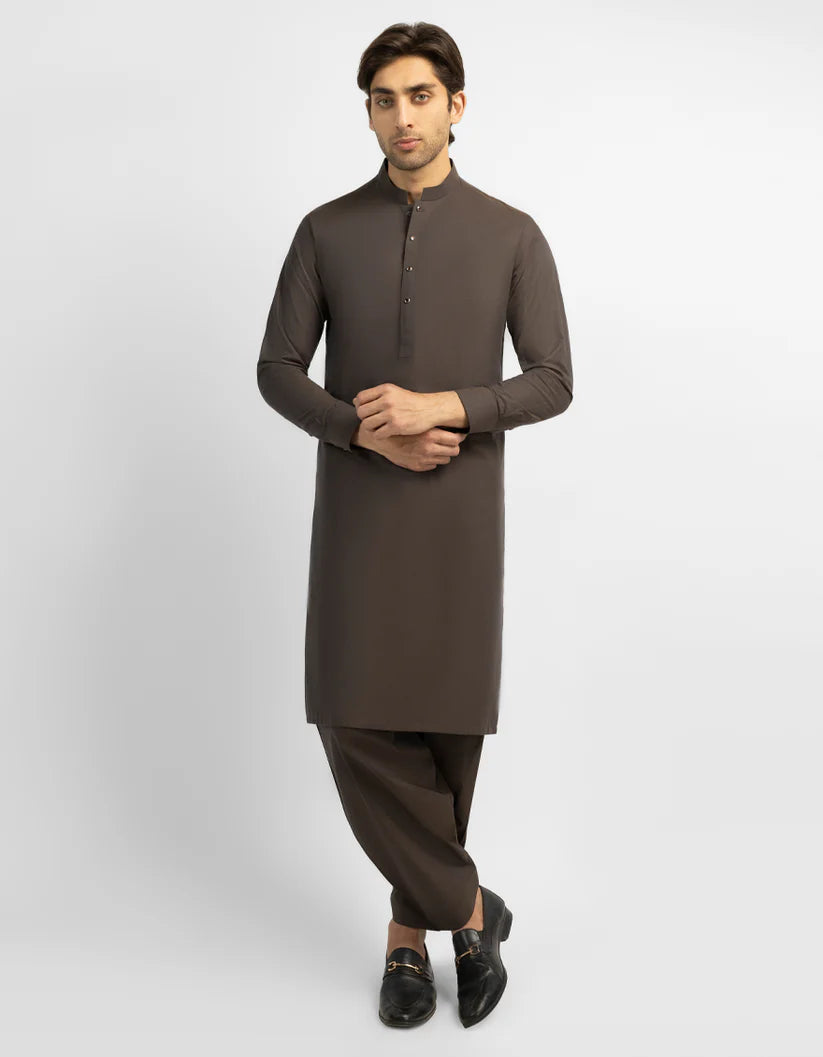 brown cotton plain kameez shalwar