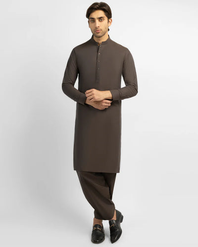 brown cotton plain kameez shalwar