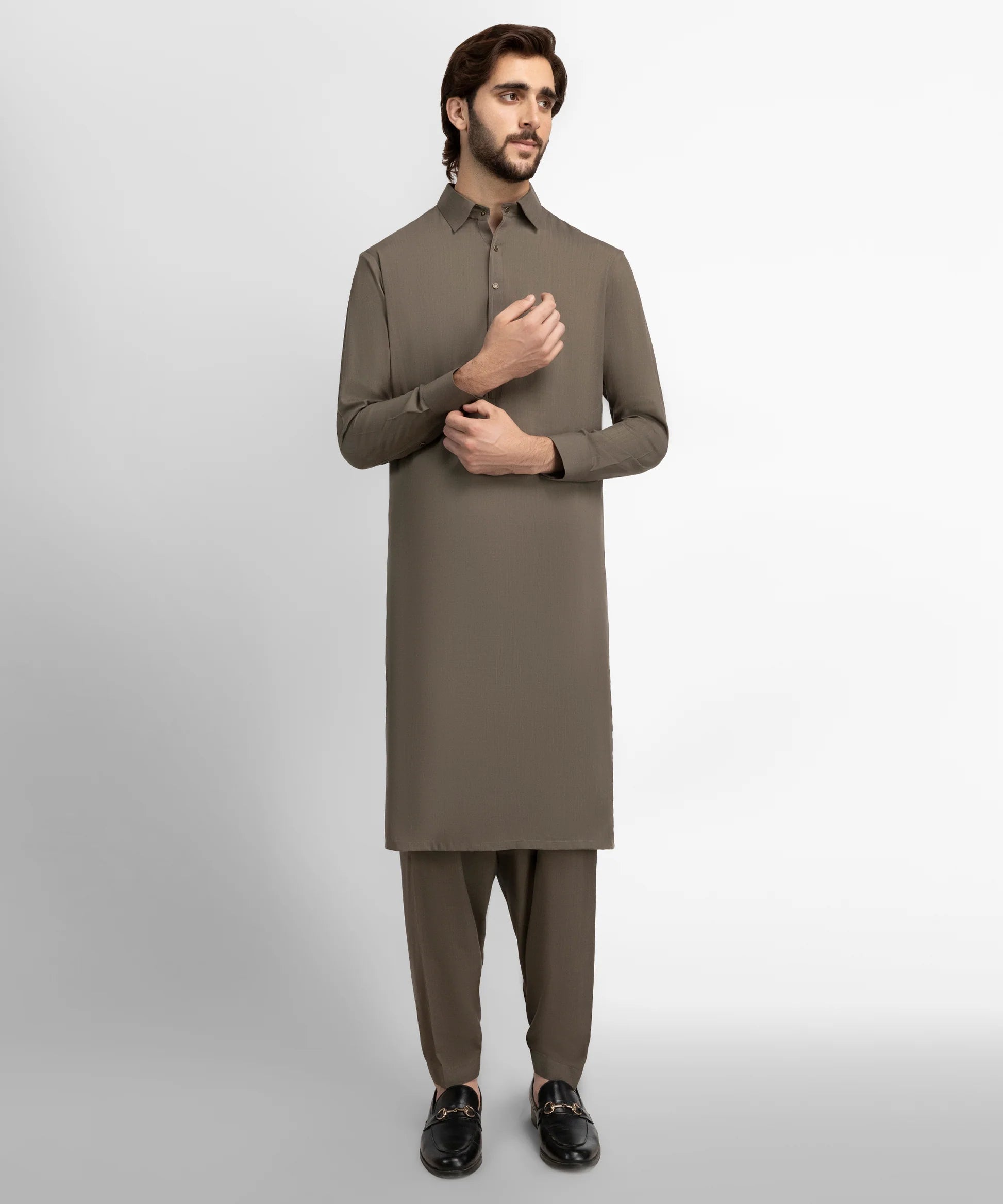 olive green casual kameez shalwar