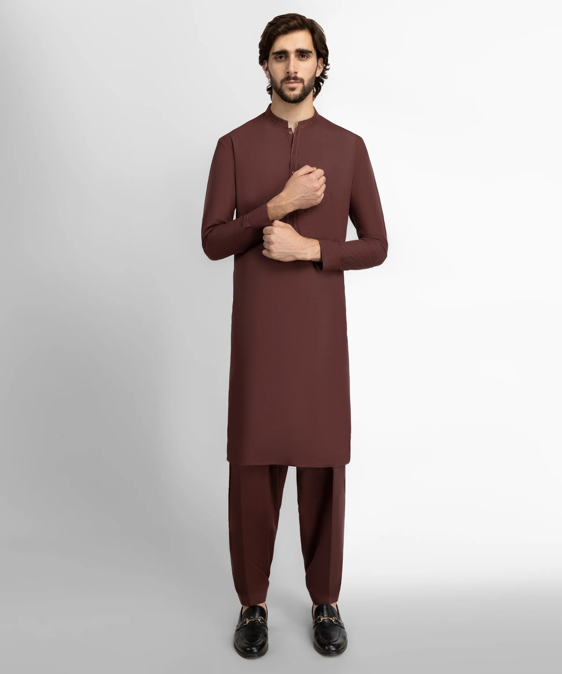 rust brown semi-formal kameez shalwar