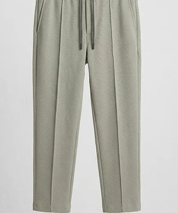 Waffle Knit Elastic Waist Trousers - Green Lwr-0694 - Green - View 4