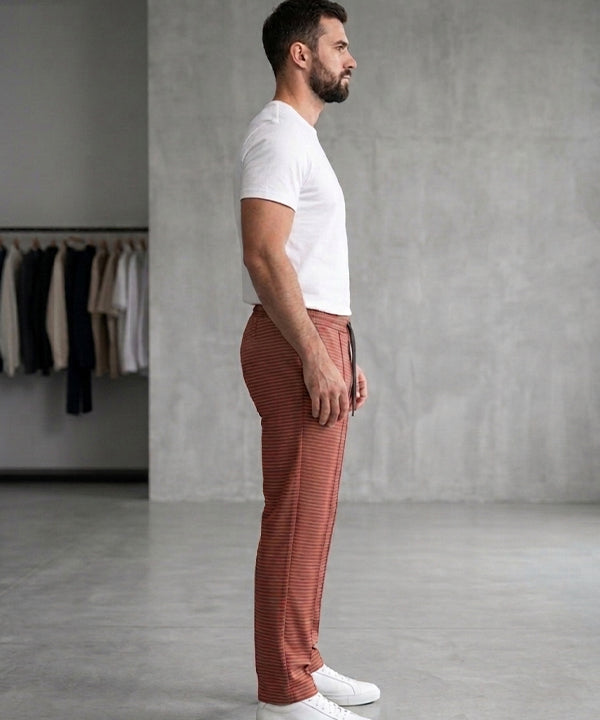 Men’S Pinstripe Drawstring Baggy Trousers– Lwr-0688 Maroon Stripe - Maroon - View 2