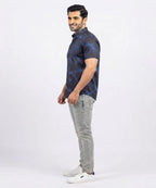 Men's Casual Printed Blue Half Sleves Shc-1778 ( H )