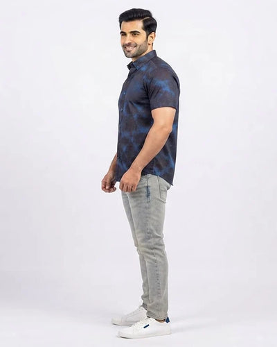 Men's Casual Printed Blue Half Sleves Shc-1778 ( H )