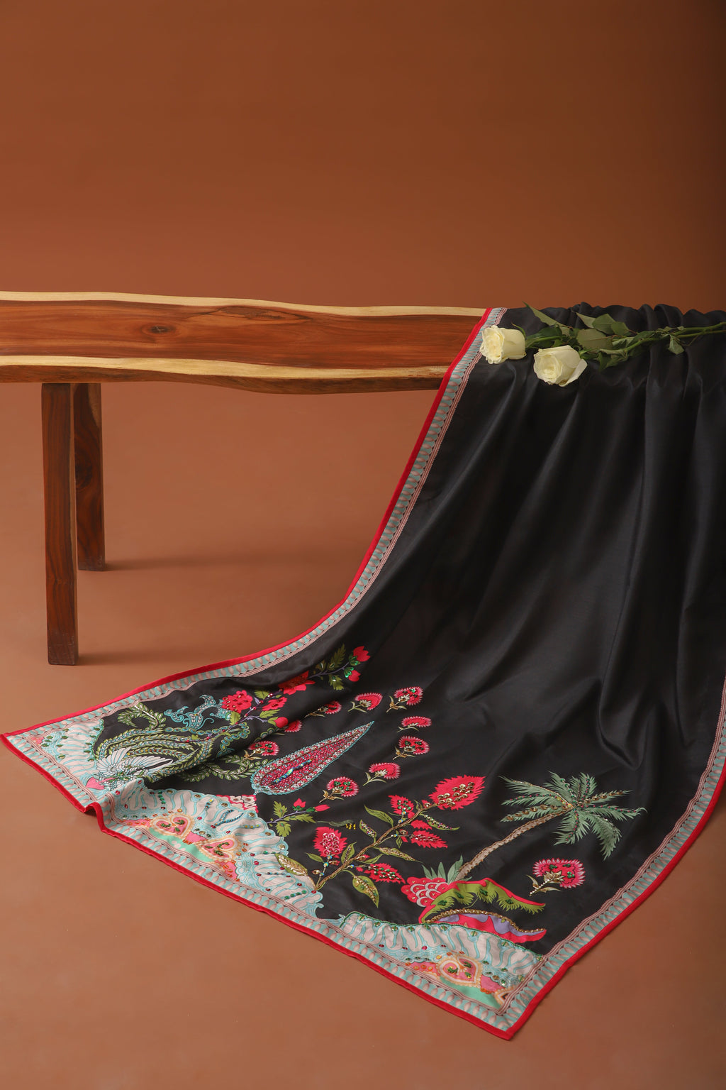 Chinaar Dupatta - Black Embroidered Luxury Shawl - Buy Online Pakistan