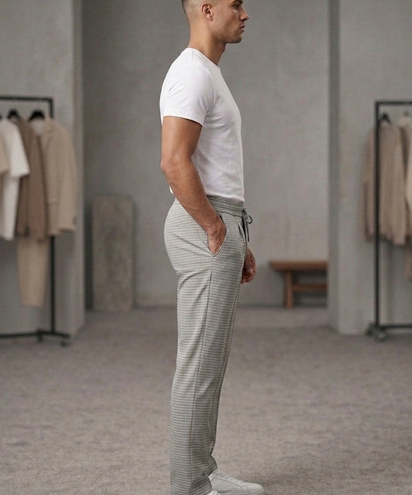 Men’S Pinstripe Drawstring Baggy Trousers- Lwr-0688 Grey Stripe - Grey - View 2
