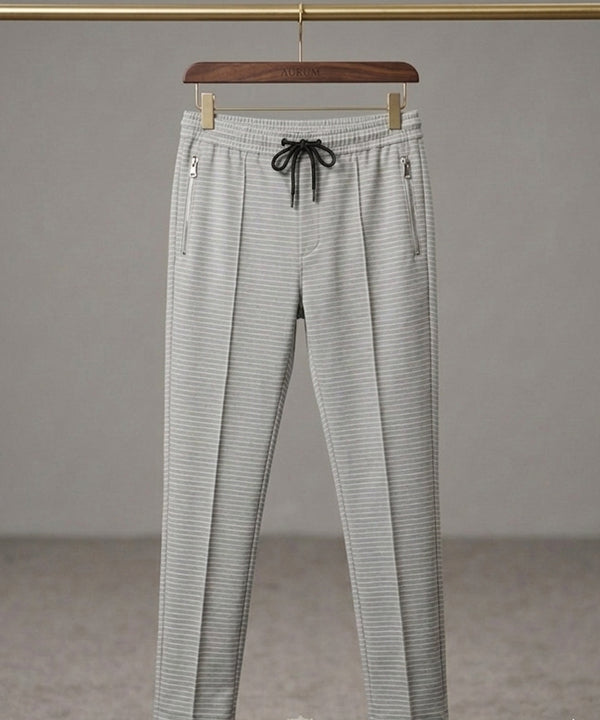 Men’S Pinstripe Drawstring Baggy Trousers- Lwr-0688 Grey Stripe - Grey - View 3