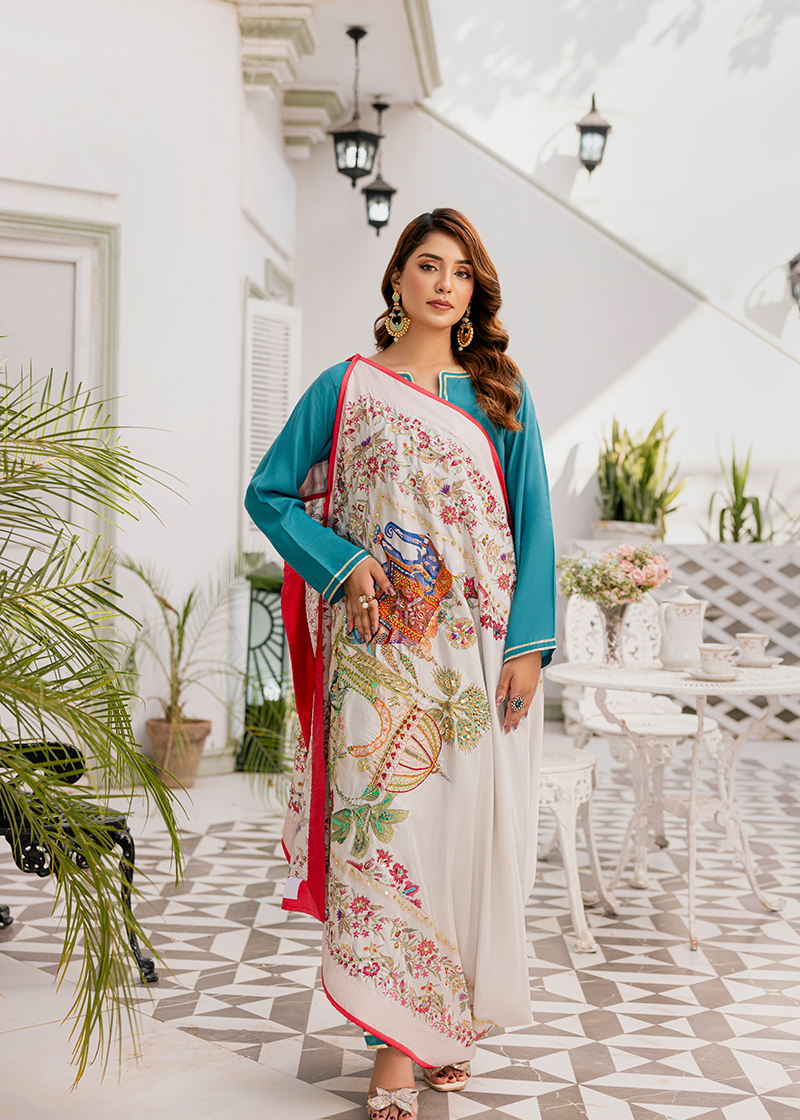 Lahore Fort - Handcrafted Raw Silk Shawl by Vashah - Shopping Karado