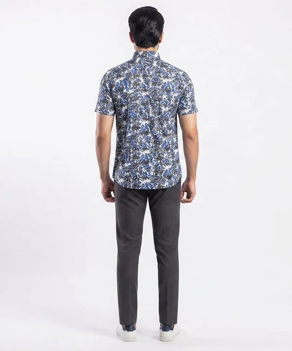 Men's Casual Printed Blue Half Sleves Shc-1776 (H)