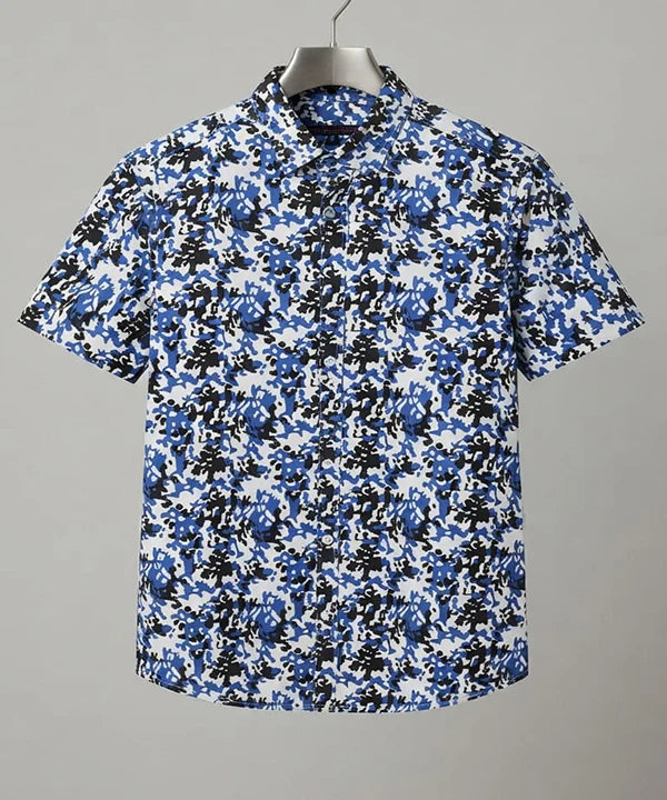 Men's Casual Printed Blue Half Sleves Shc-1776 (H)