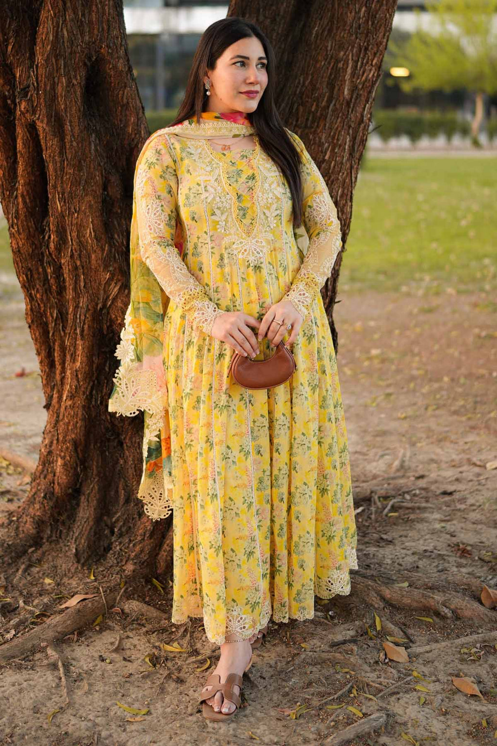 3pc yellow aneelas frock lawn