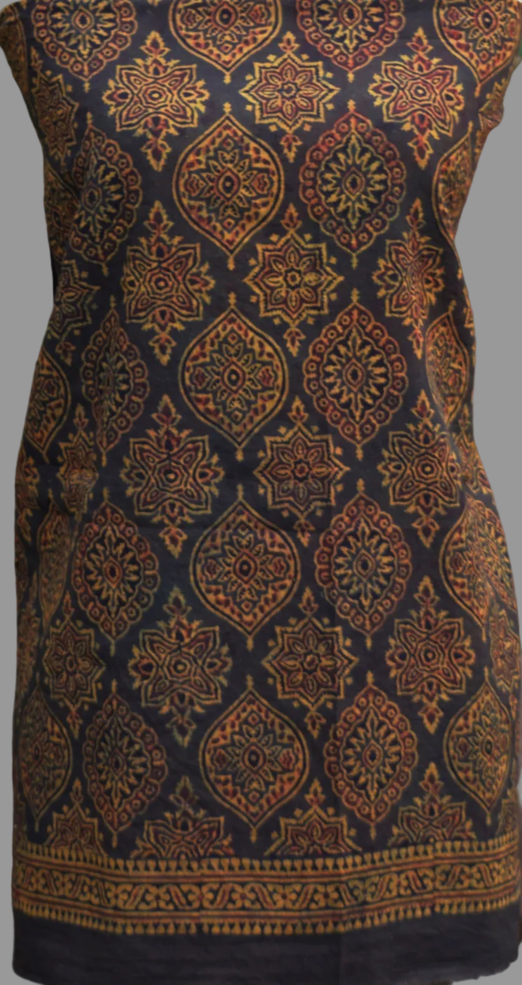 Ajrak Badam Dark Green Base with Maroon Filler Two-Piece – Unstitched Shirt & Dupatta (2.5 m x 44″) – Lawn & Cotton