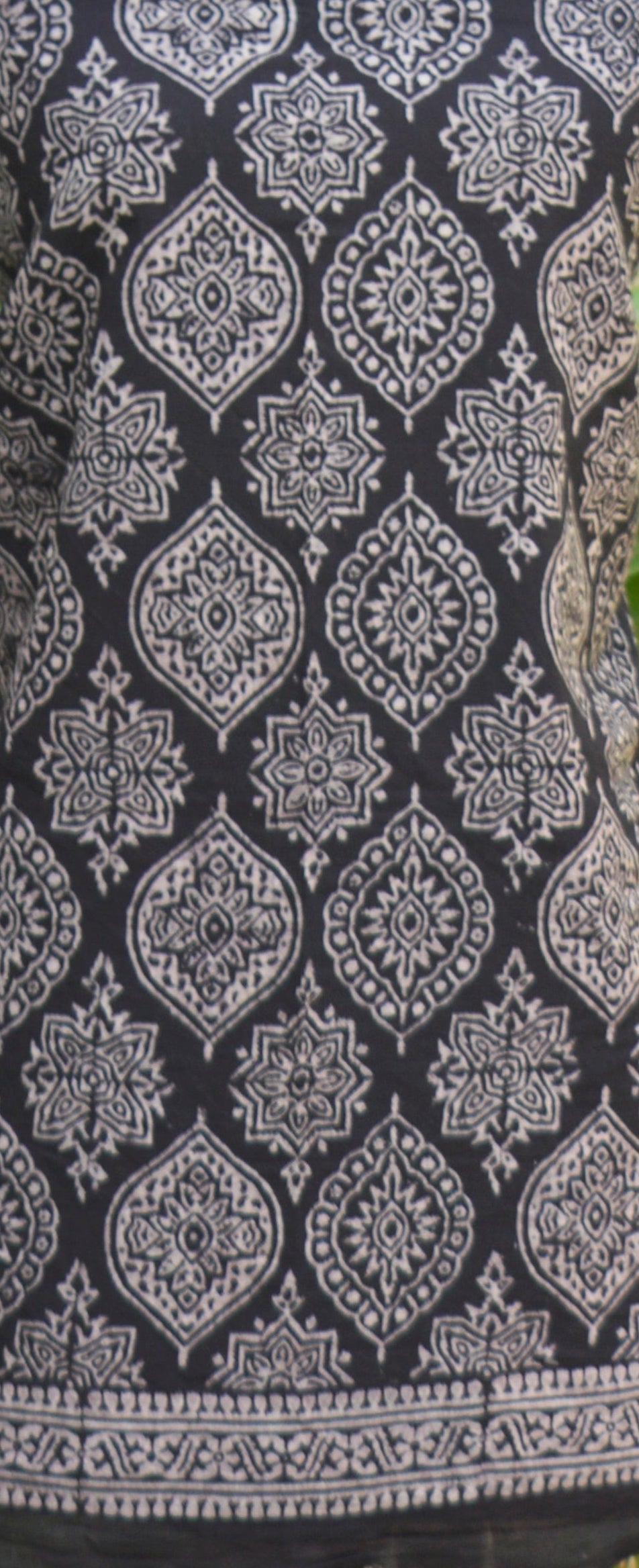 Organic Dye Hand Block Printed Ajrak Black Badam – Unstitched Cotton Two-Piece (Shirt & Dupatta)