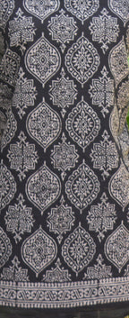 Organic Dye Hand Block Printed Ajrak Black Badam – Unstitched Cotton Two-Piece (Shirt & Dupatta)