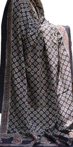 Organic Dye Hand Block Printed Ajrak Black Odhni Floral