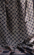Organic Dye Hand Block Printed Ajrak Black Odhni Floral