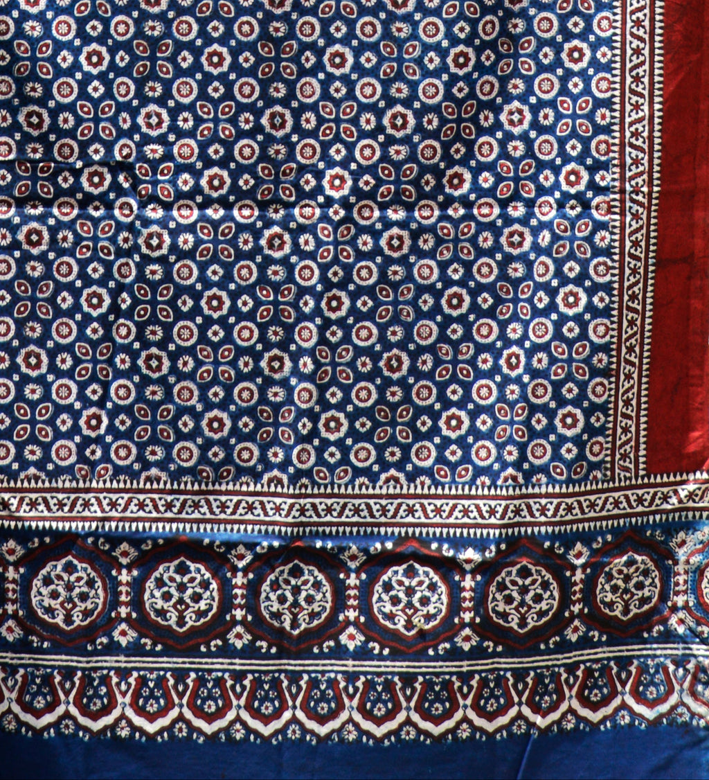 Blue Ajrak Kharik Pattern Shawl – Hand Block Printed Organic Cotton
