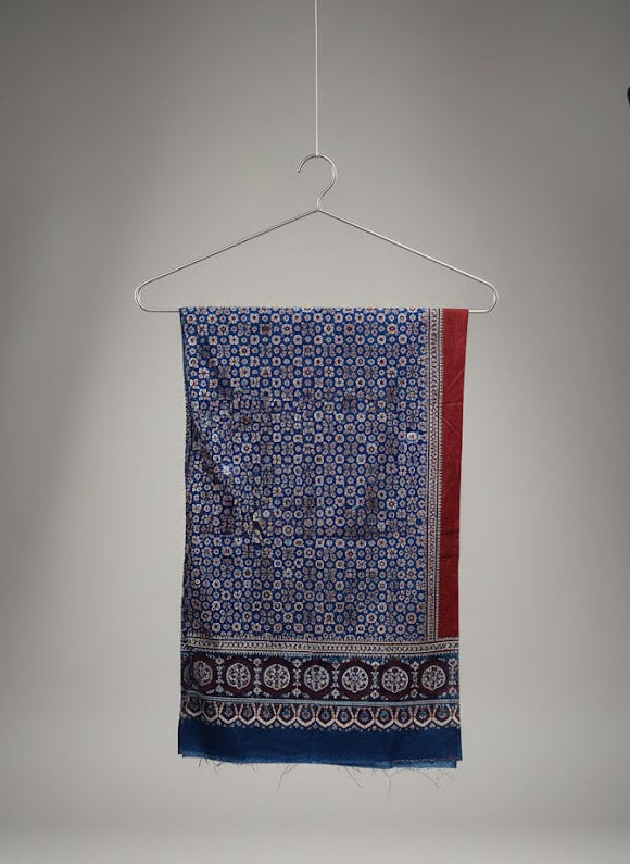 Blue Ajrak Kharik Pattern Shawl – Hand Block Printed Organic Cotton