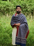 Blue Ajrak Kharik Pattern Shawl – Hand Block Printed Organic Cotton
