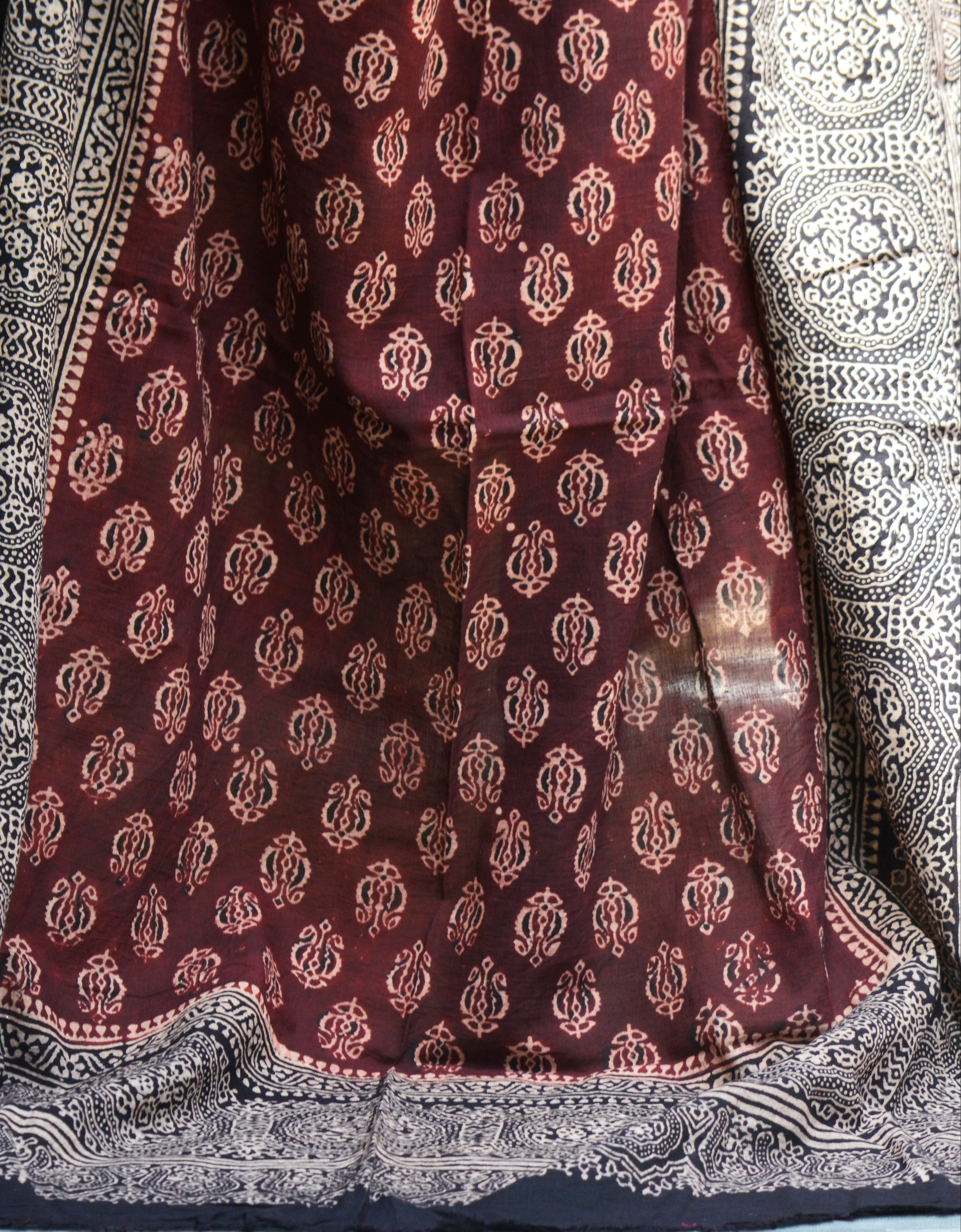 Two-Tone Ajrak Odhni Floral – Organic Dye Hand Block Printed Lawn Dupatta/Shawl