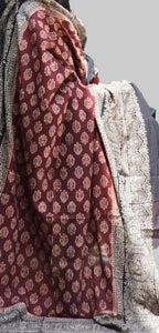 Two-Tone Ajrak Odhni Floral – Organic Dye Hand Block Printed Lawn Dupatta/Shawl