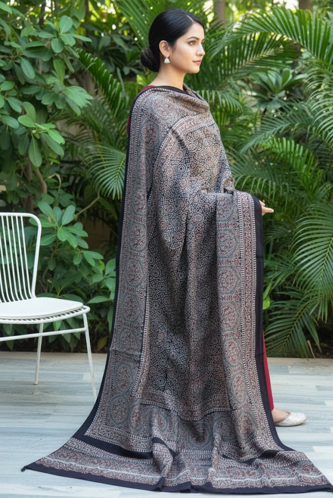 Ajrak Chadar Moroccan Design – Hand Block Printed Organic Dyed Cotton Shawl
