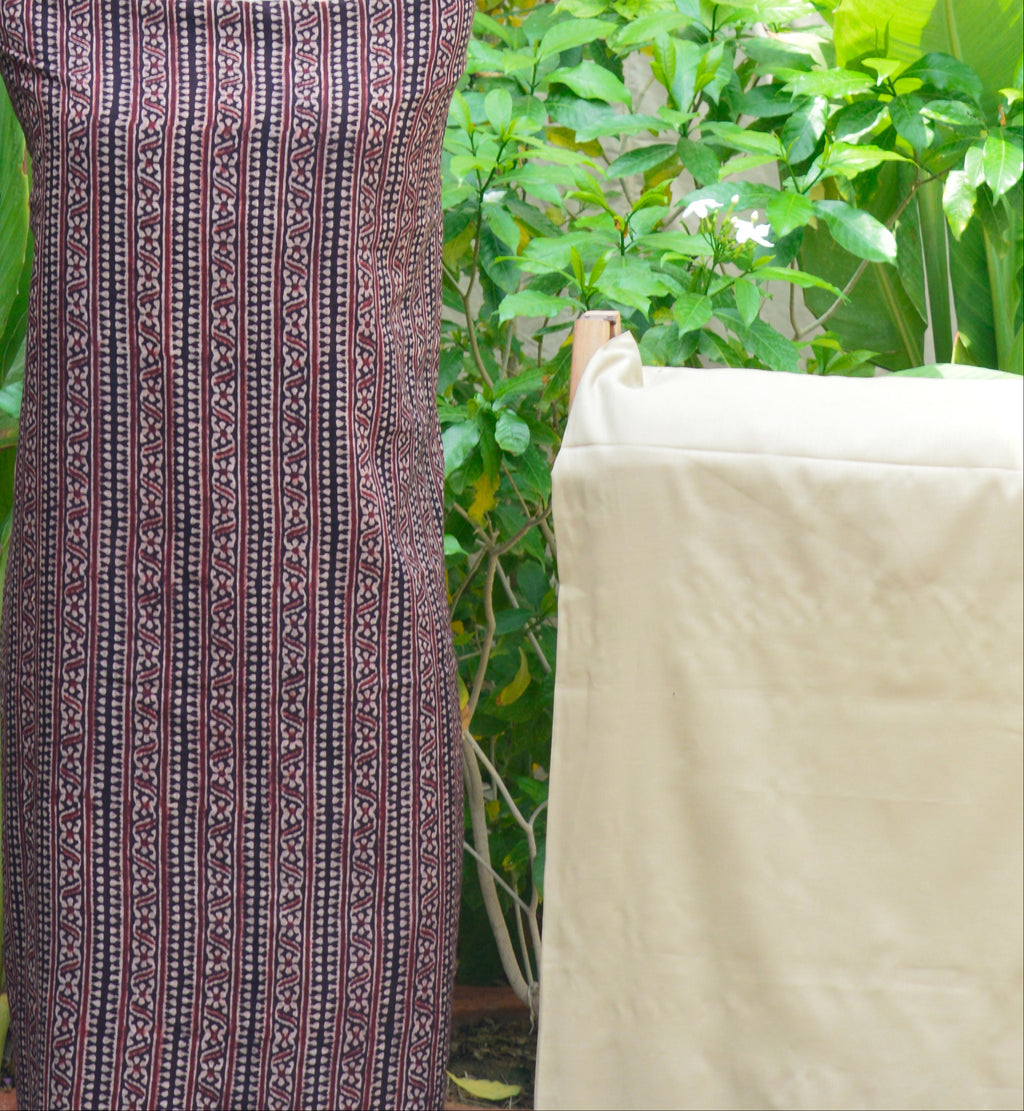 Ajrak Design Dress — Black Stripe Kurta with Calamansi Color Trouser (Unstitched Cotton)