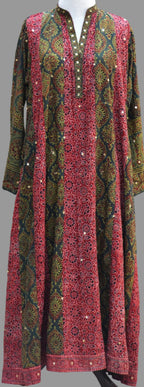 Organic Dye Hand Block Printed Ajrak Bohemian Frock – Cotton Patchwork with Sitara Sequin Work