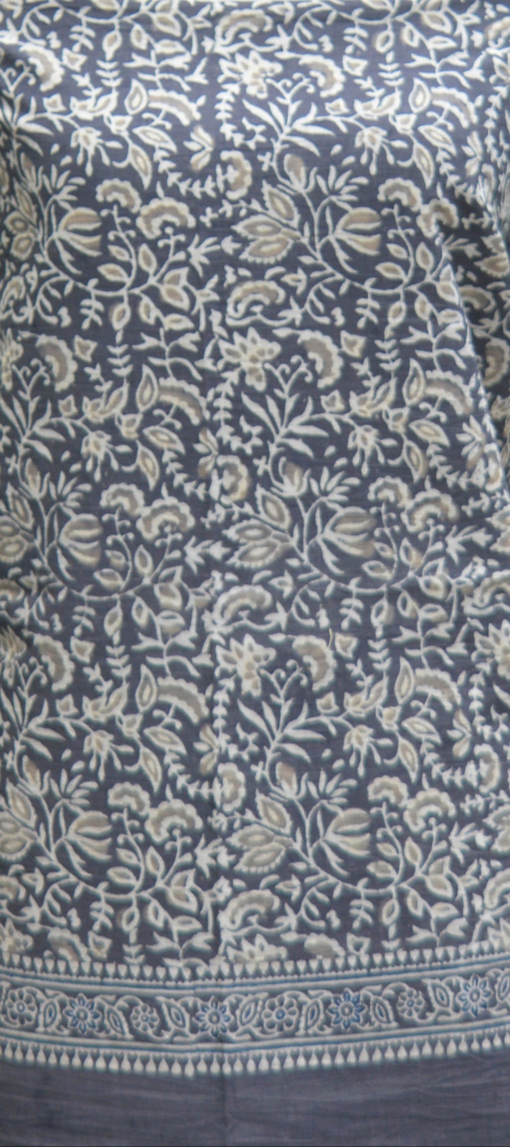 Ajrak Design Dress – Grey Floral Print, Organic Dye Cotton (Unstitched Two Piece)