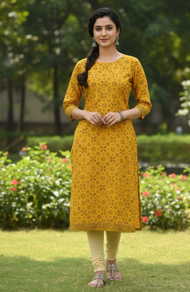 Ajrak Mustard – Hand Block Printed Unstitched Lawn (2.5 Meters)