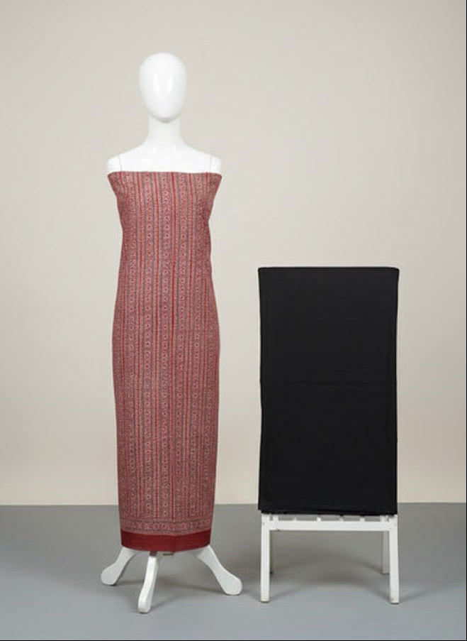Ajrak Design Dress – Red Stripe Kurta & Black Trouser Set (Organic Dye, Unstitched)