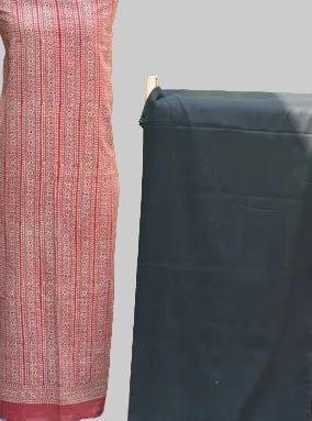 Ajrak Design Dress – Red Stripe Kurta & Black Trouser Set (Organic Dye, Unstitched)