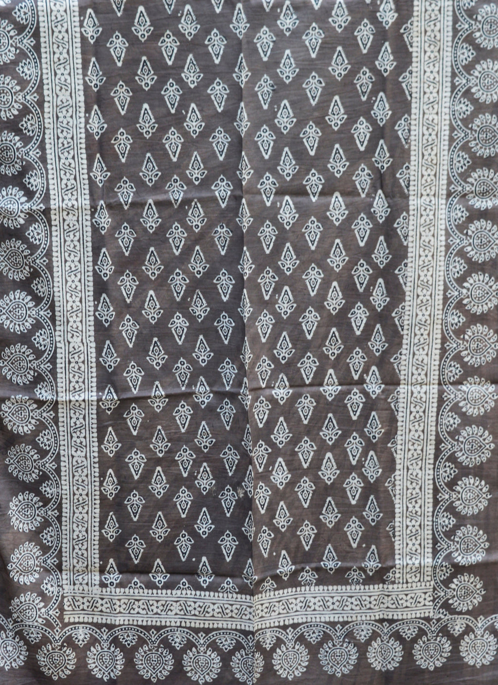 Organic Dyed Hand Block Printed Ajrak Hijab – Grey Floral Butta Scarf (79" × 30")