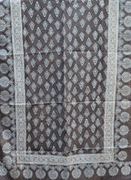 Organic Dyed Hand Block Printed Ajrak Hijab – Grey Floral Butta Scarf (79" × 30")