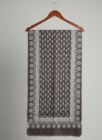 Organic Dyed Hand Block Printed Ajrak Hijab – Grey Floral Butta Scarf (79" × 30")