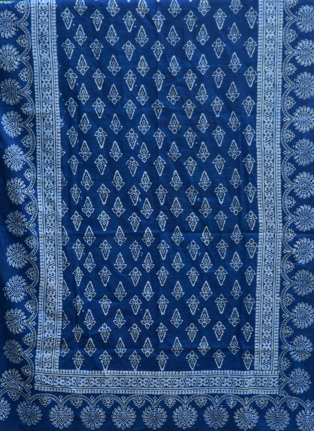 Organic Dyed Hand Block Printed Ajrak Hijab – Indigo Floral Butta Scarf (79" × 30")