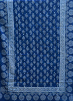 Organic Dyed Hand Block Printed Ajrak Hijab – Indigo Floral Butta Scarf (79" × 30")