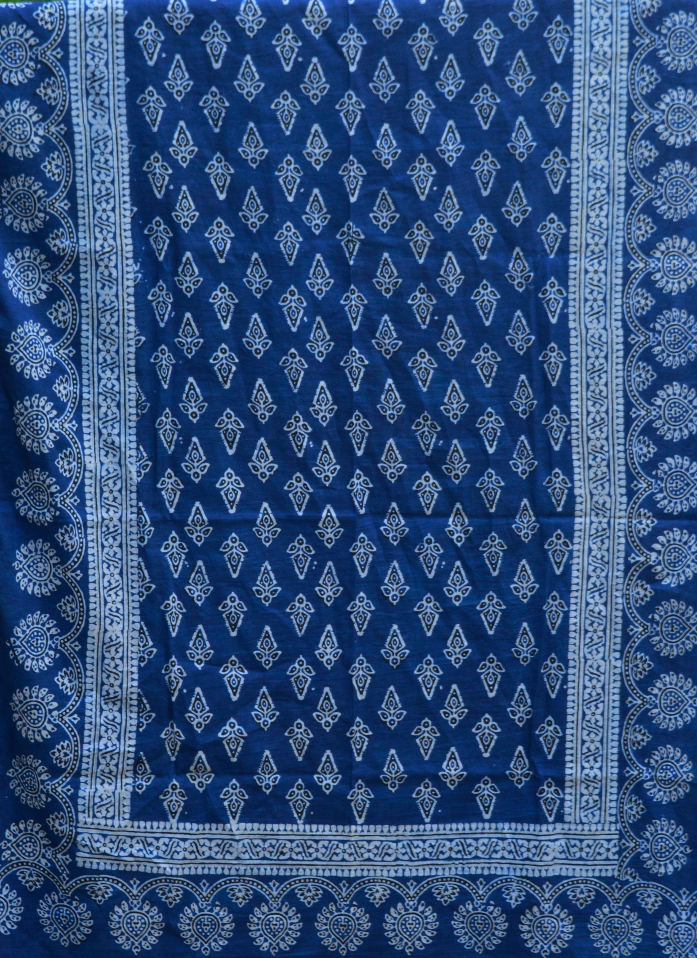 Organic Dyed Hand Block Printed Ajrak Hijab – Indigo Floral Butta Scarf (79" × 30")