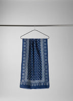 Organic Dyed Hand Block Printed Ajrak Hijab – Indigo Floral Butta Scarf (79" × 30")