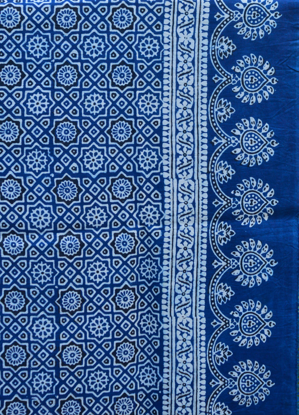 Organic Dyed Hand Block Printed Ajrak Hijab – Indigo Moroccan Scarf (79" × 30")