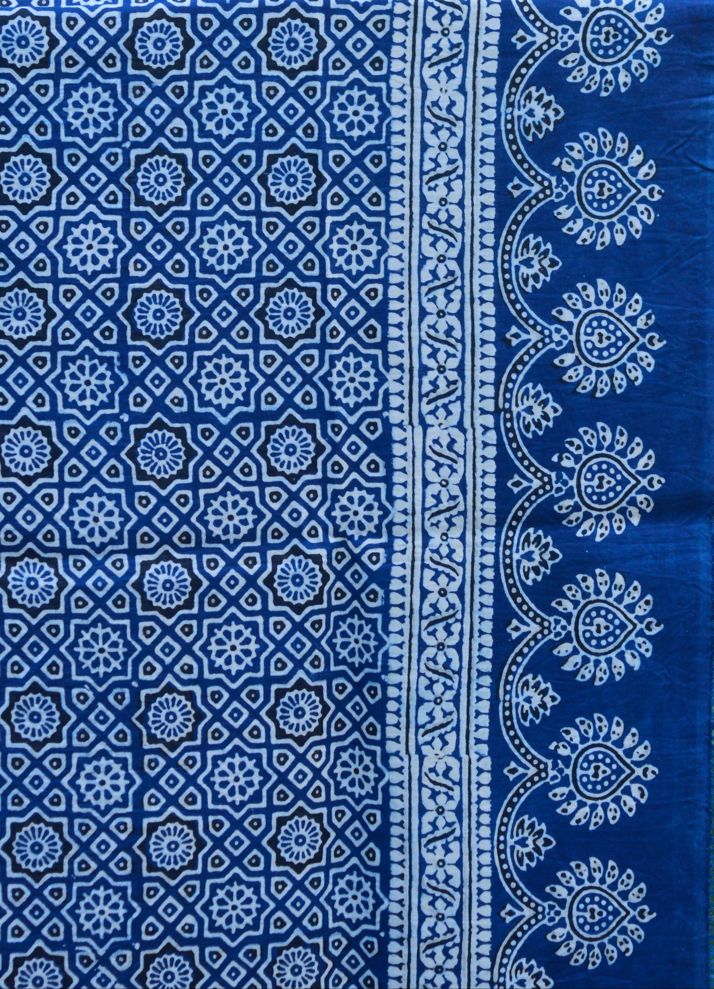 Organic Dyed Hand Block Printed Ajrak Hijab – Indigo Moroccan Scarf (79" × 30")