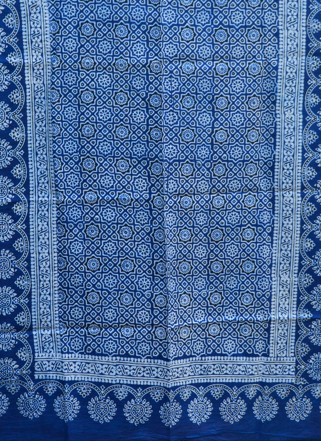 Organic Dyed Hand Block Printed Ajrak Hijab – Indigo Moroccan Scarf (79" × 30")